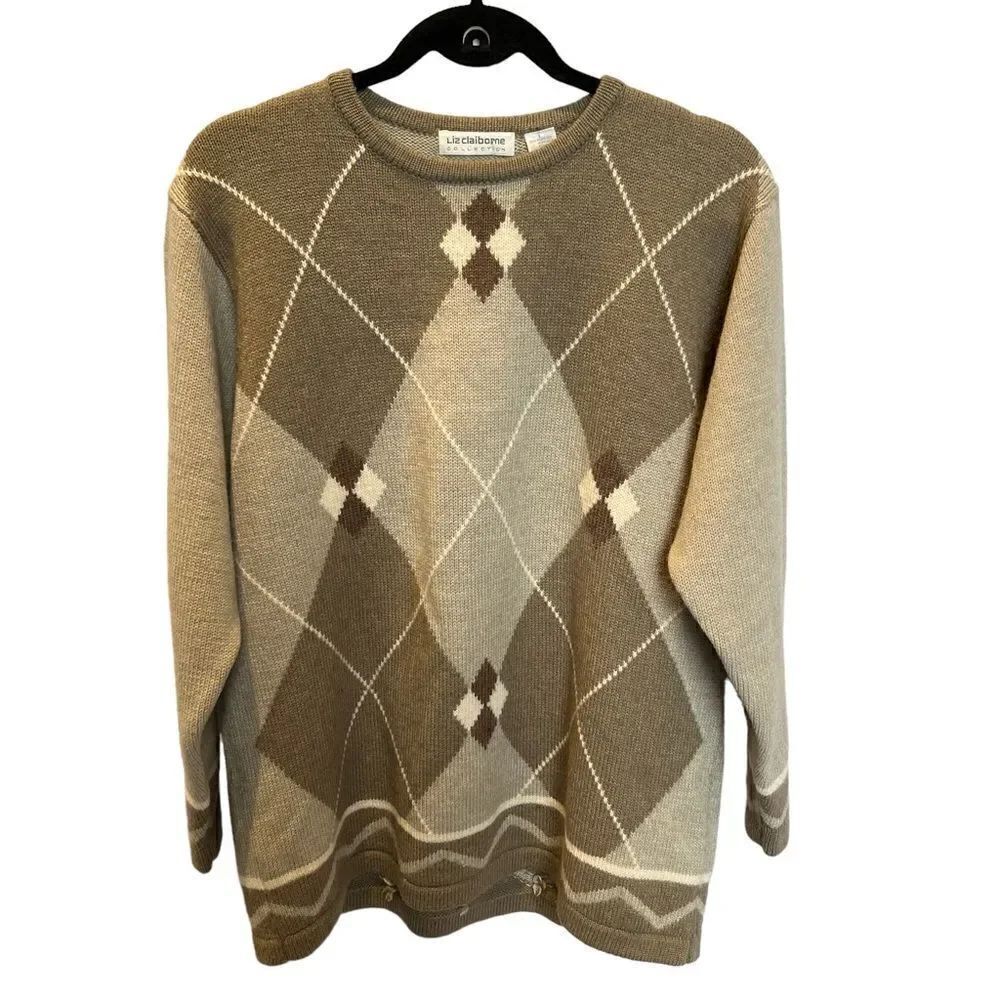 Liz Claiborne Women's Crew Neck Pullover Sweater Tan/Cream size Large